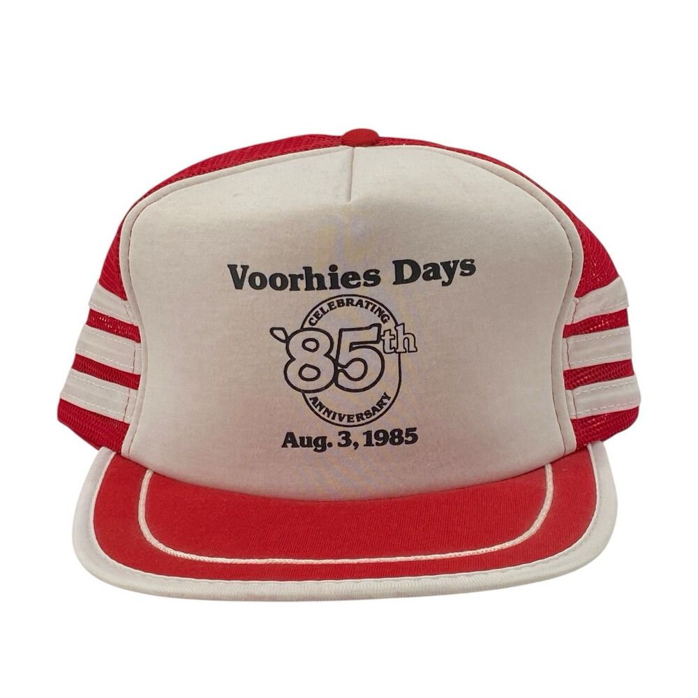 Vintage 3-Stripe Mesh Back Trucker Hat Voorhies Days 85th Anniversary San Sun‎